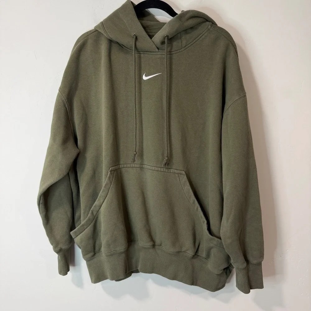 Nike Womens Hoodie Large Olive Green Phoenix Fleece Oversized DQ5860-222